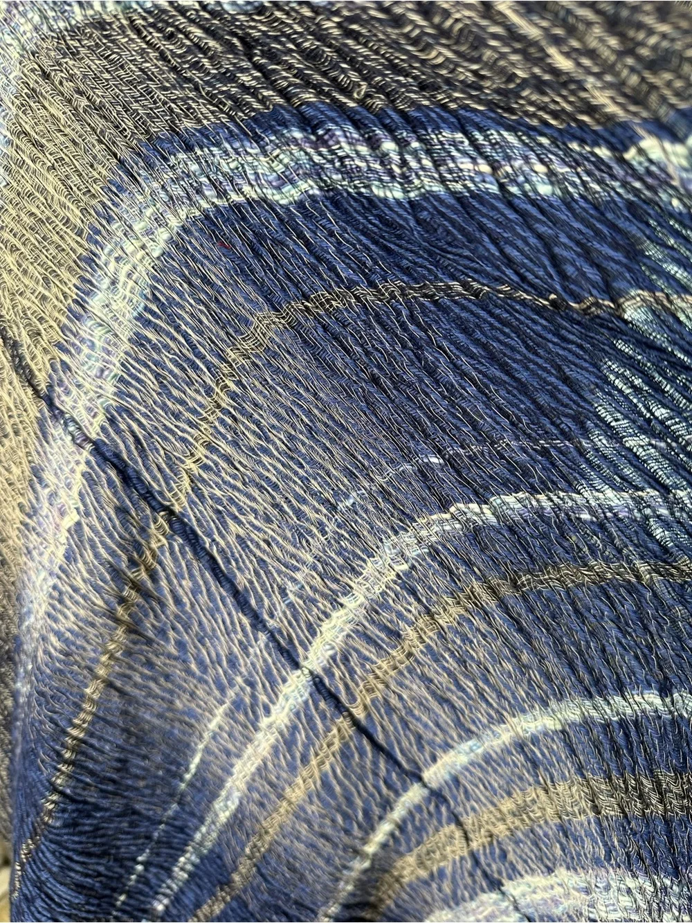 Tamaki Niime Crafted For Lexus Cotton Shawl Blue Brown Plaid Gauzy Beachy